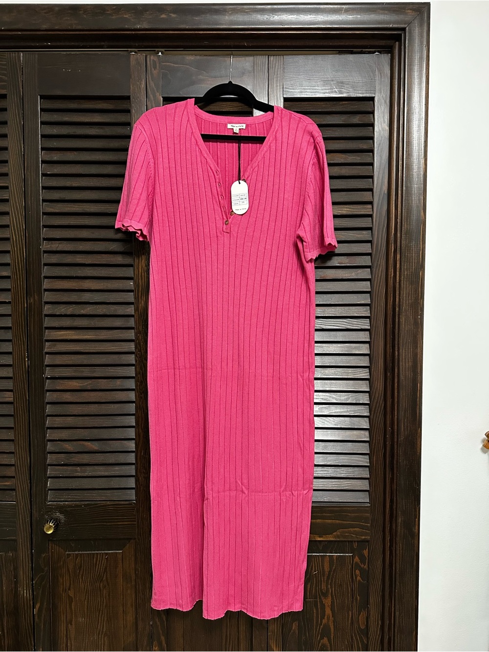 Hot Pink Ribbed Midi Dress